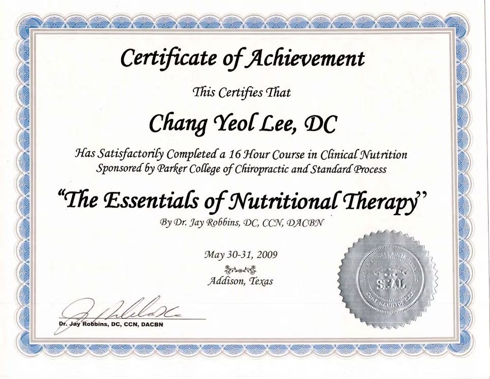 Essentials of Nutritional Therapy — Parker College (2009)
