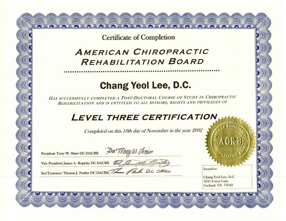 ACRB Level Three — Chiropractic Rehabilitation (2002)