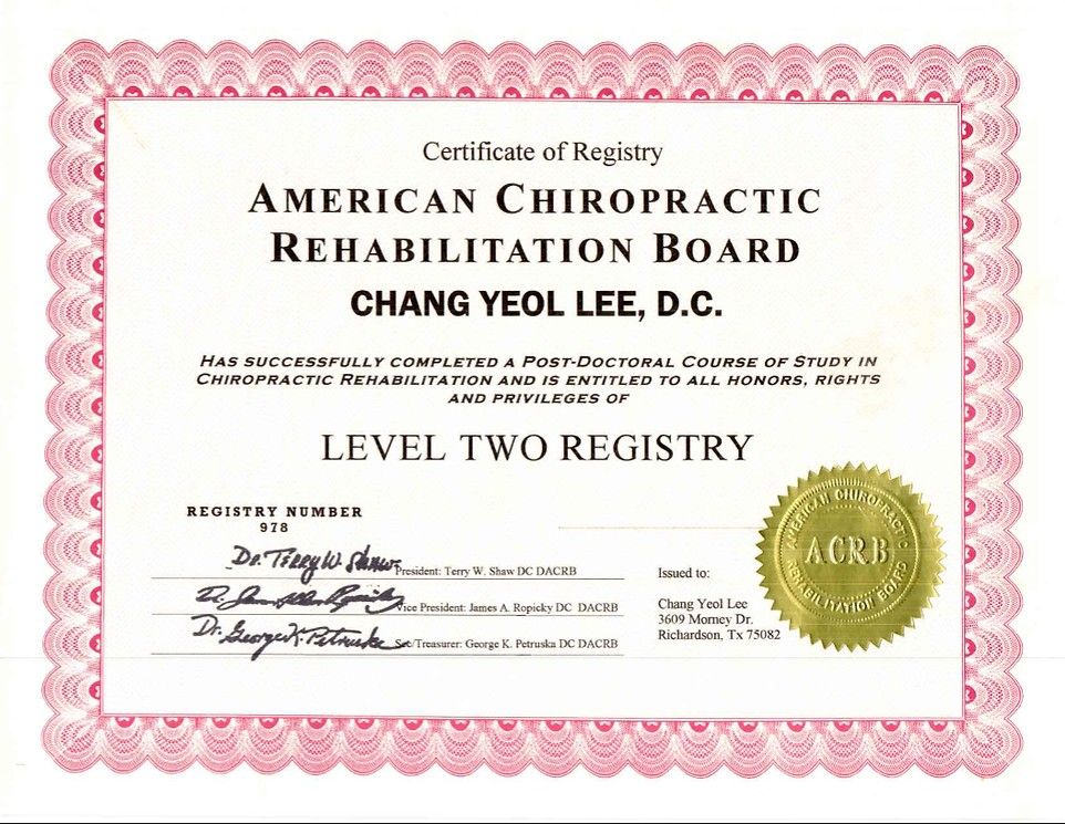 ACRB Level Two Registry — Post-Doctoral Rehabilitation